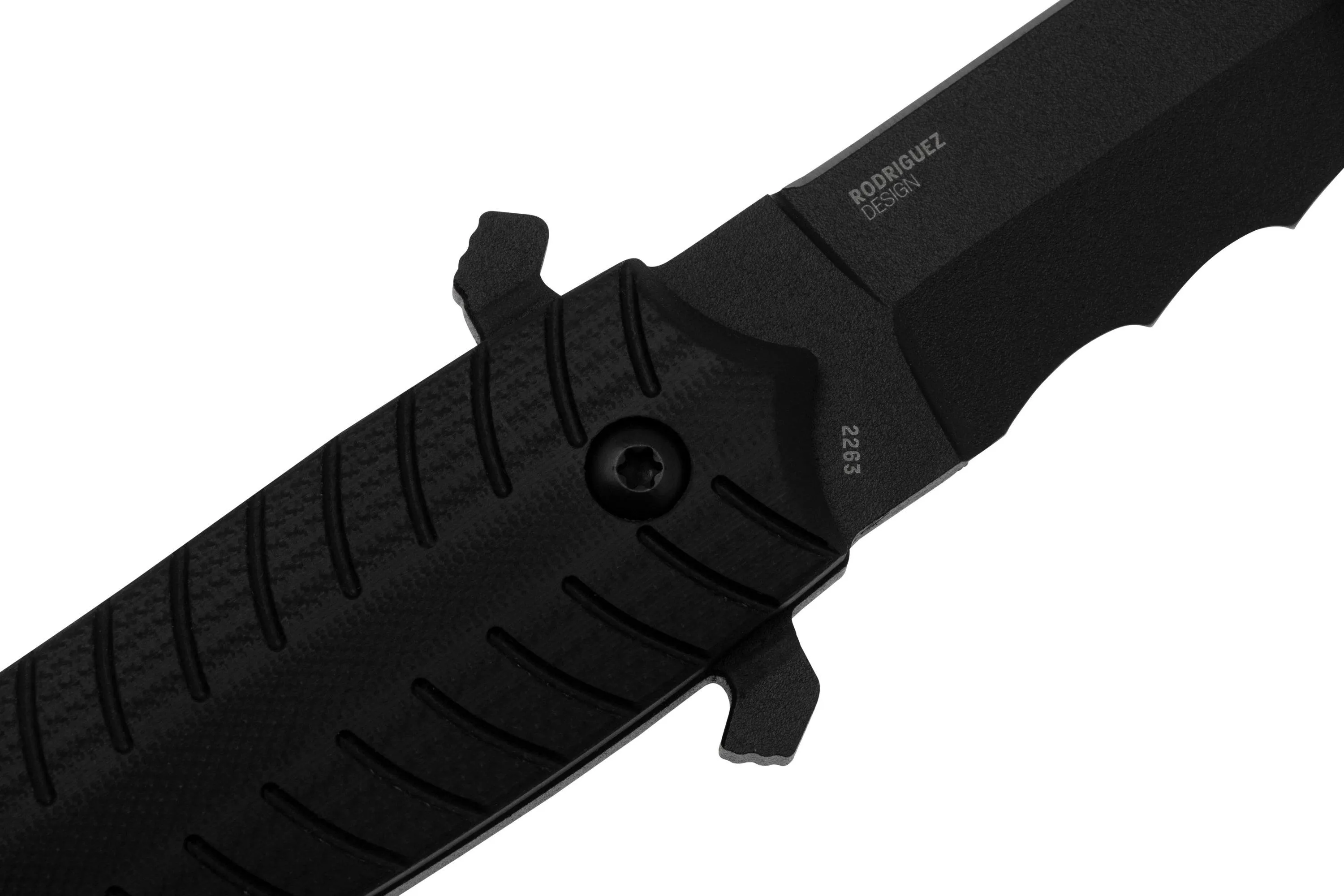 CRKT XOLOTL FIXED VEFF SERRATIONS 2263 BLACK POWDER COAT SK5, BLACK G10, DAGA, MICHAEL R. RODRIGUEZ DESIGN