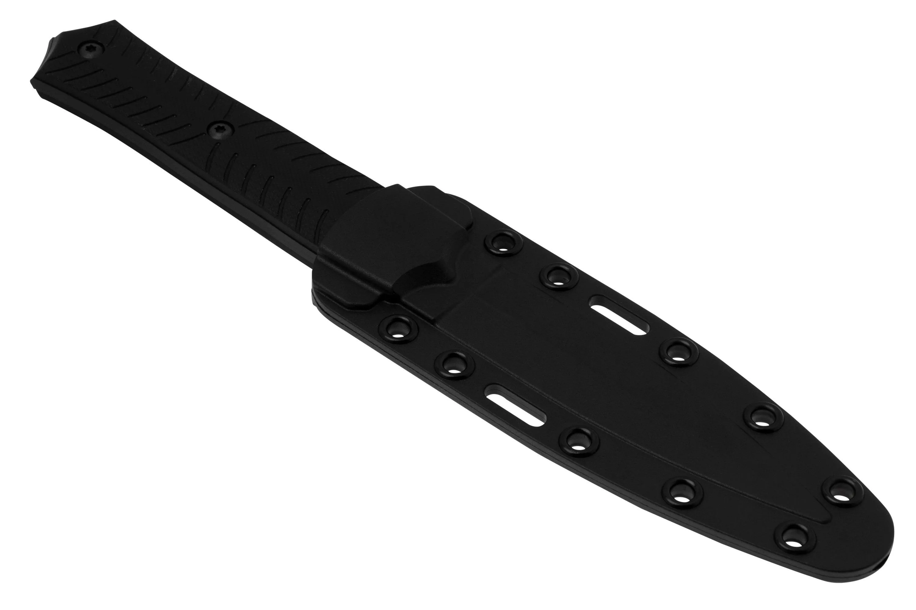 CRKT XOLOTL FIXED VEFF SERRATIONS 2263 BLACK POWDER COAT SK5, BLACK G10, DAGA, MICHAEL R. RODRIGUEZ DESIGN