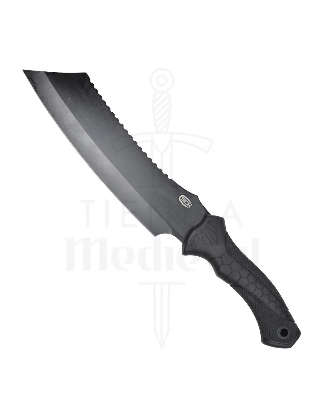 Cuchillo marca SCK contrafilo dentado, con funda (39 cm.)