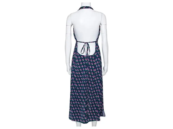 Diane Von Furstenberg Vestido halter Leyland de seda con estampado floral de DvF Zen Multicolor Azul marino 