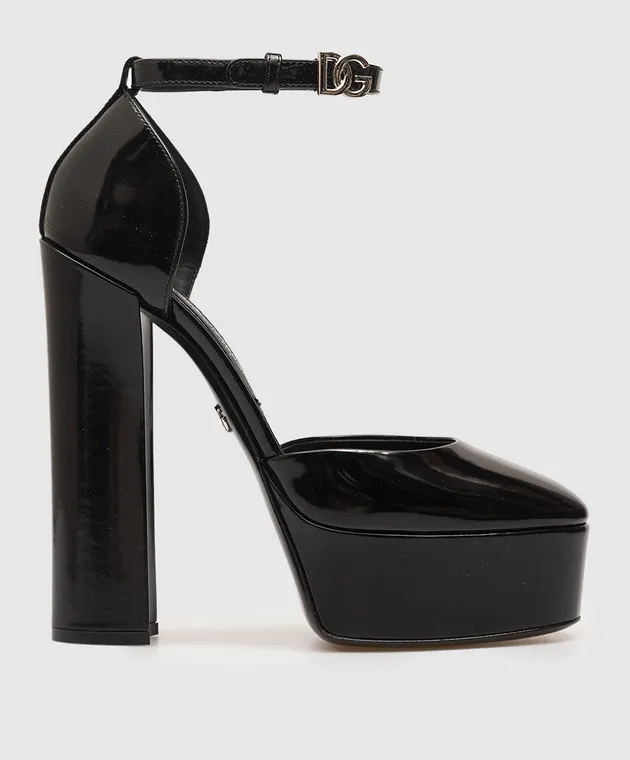 Dolce&Gabbana Black glossy leather shoes with metallic DG logo