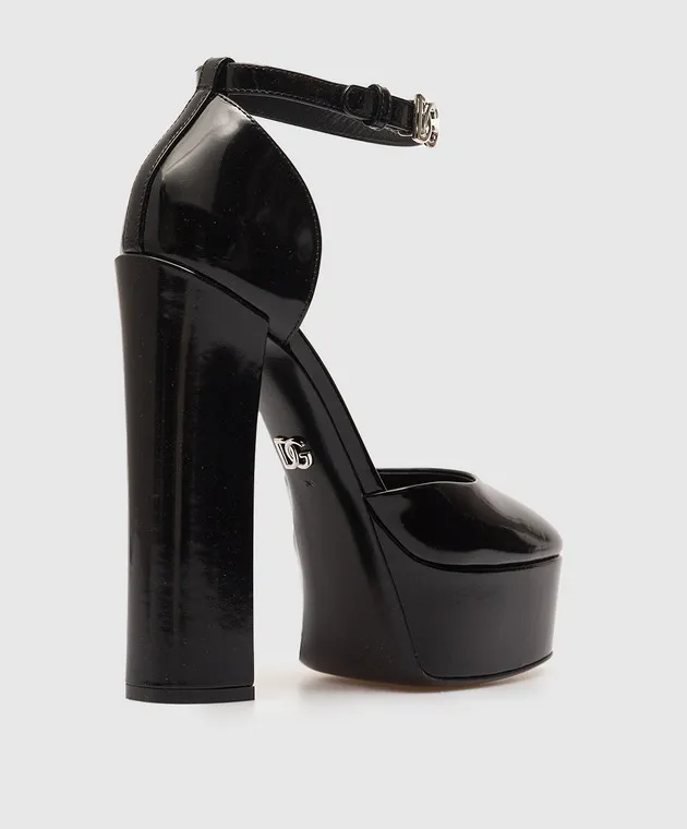 Dolce&Gabbana Black glossy leather shoes with metallic DG logo