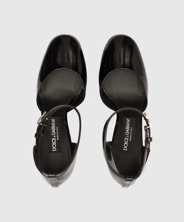 Dolce&Gabbana Black glossy leather shoes with metallic DG logo