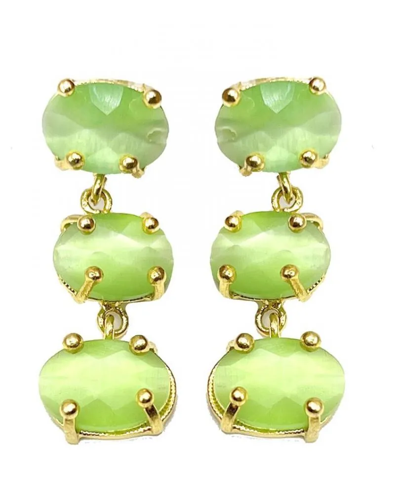 ELEGANTE PENDIENTE VERDE PASTEL CON PIEDRAS OJO DE GATO
