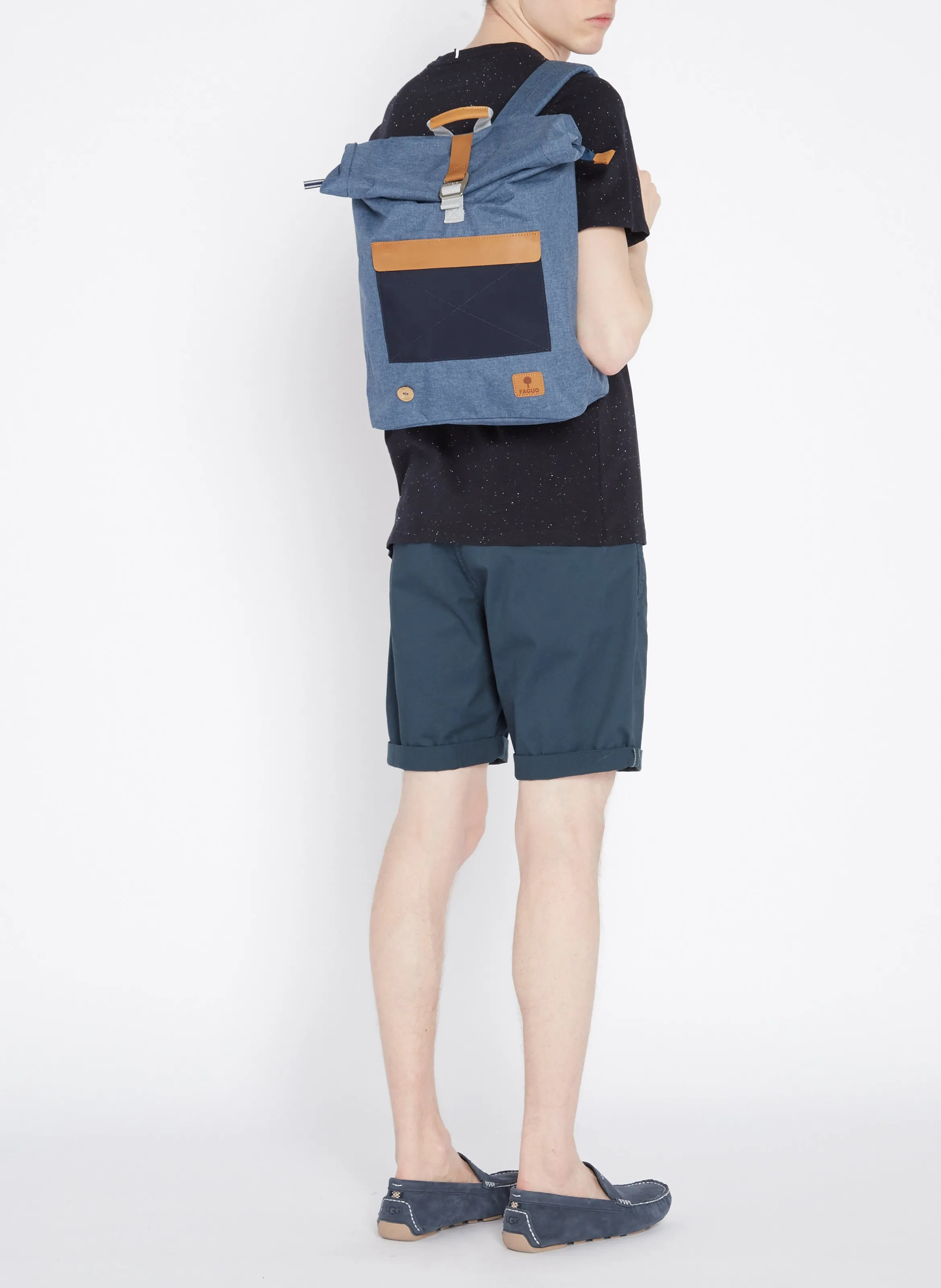 FAGUO OLONNE  CAMISETA DE ALGODóN MOTEADO REGULAR FIT CON CUELLO REDONDO EN AZUL