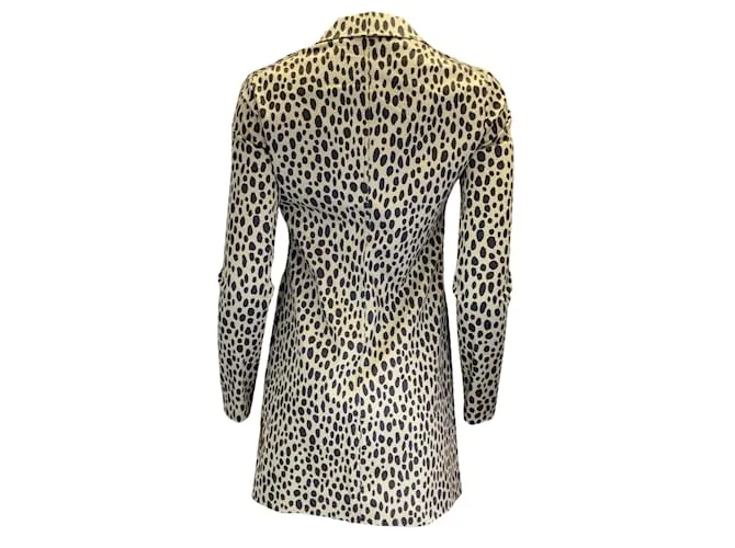 Giambattista Valli Tan / Vestido camisero de algodón con botones y manga larga con estampado de leopardo negro Camello 