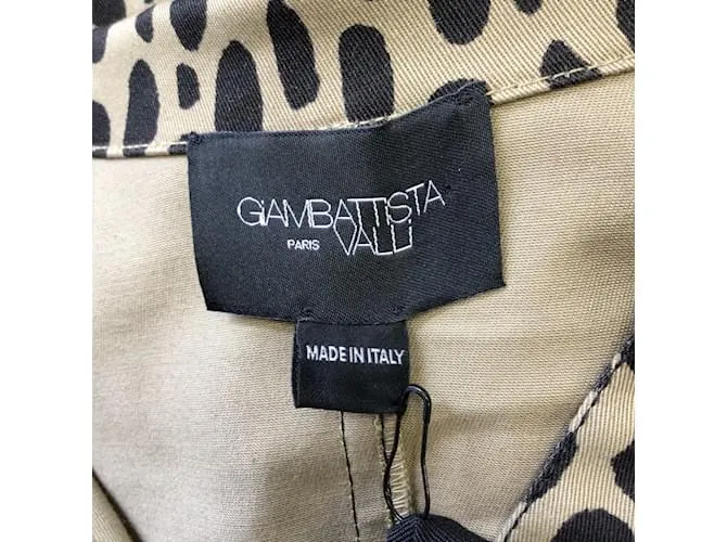 Giambattista Valli Tan / Vestido camisero de algodón con botones y manga larga con estampado de leopardo negro Camello 