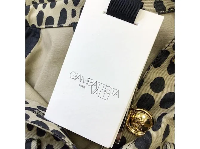 Giambattista Valli Tan / Vestido camisero de algodón con botones y manga larga con estampado de leopardo negro Camello 