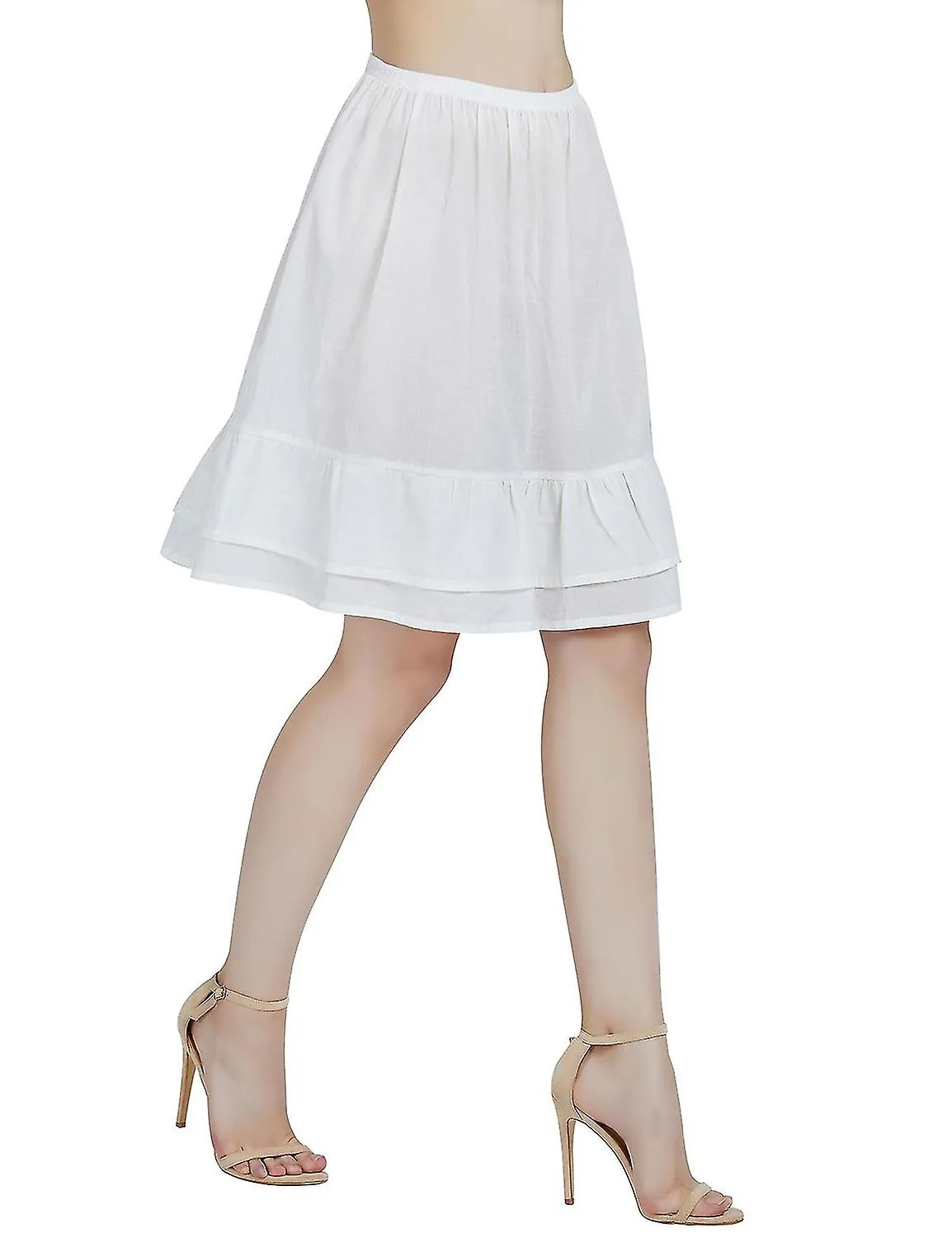 Half Slip Underskirt 100% Cotton Women Petticoat Underdress With Ruffle Knee Length Midi Skirt Exten