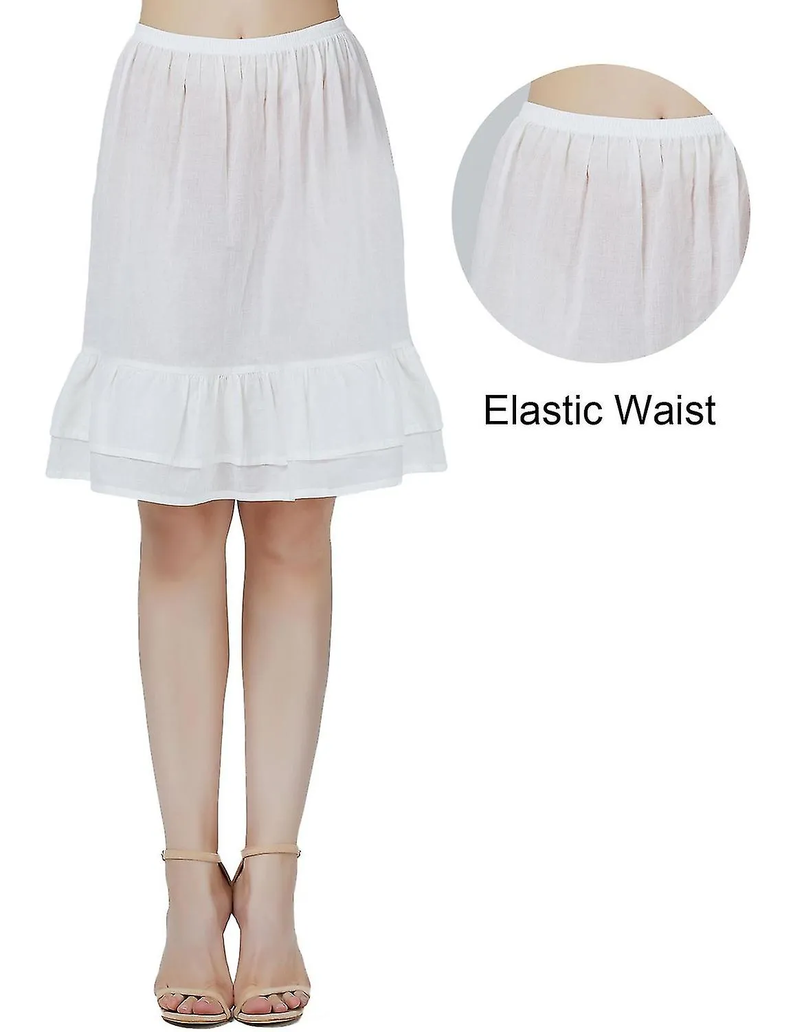 Half Slip Underskirt 100% Cotton Women Petticoat Underdress With Ruffle Knee Length Midi Skirt Exten