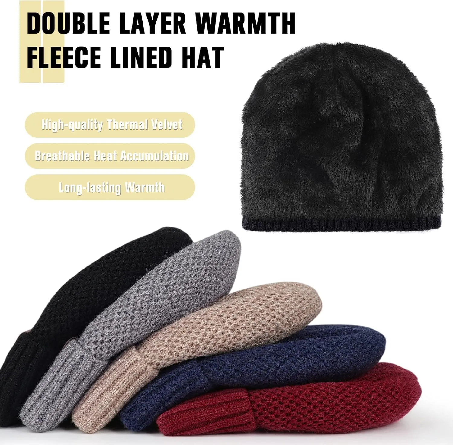 HASAGEI Gorro de Punto para Hombres y Mujeres  Gorro de Invierno Transpirable con Forro Polar Suave  Gorro de Invierno Unisex