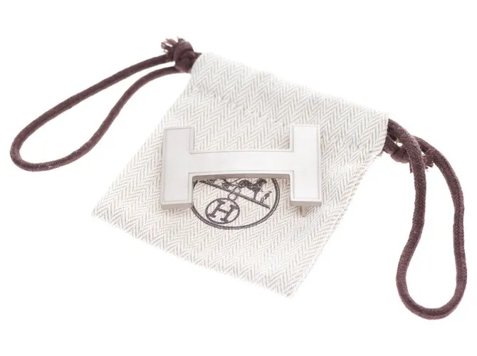 Hebilla de cinturón Hermès modelo "Quizz" en metal plateado cepillado Plata 