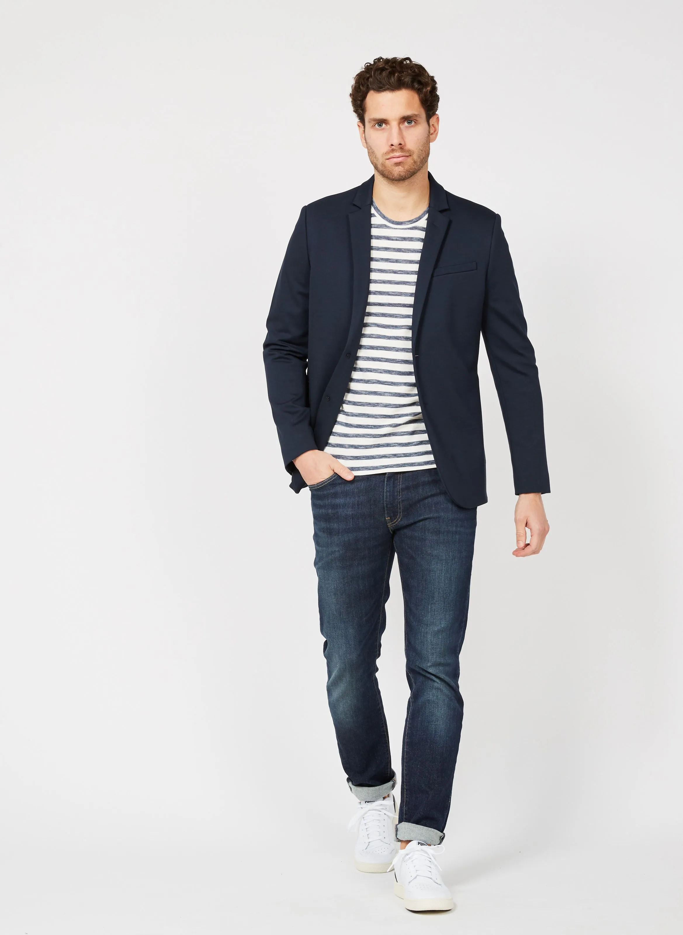 IKKS Chaqueta regular fit con cuello sastre en azul