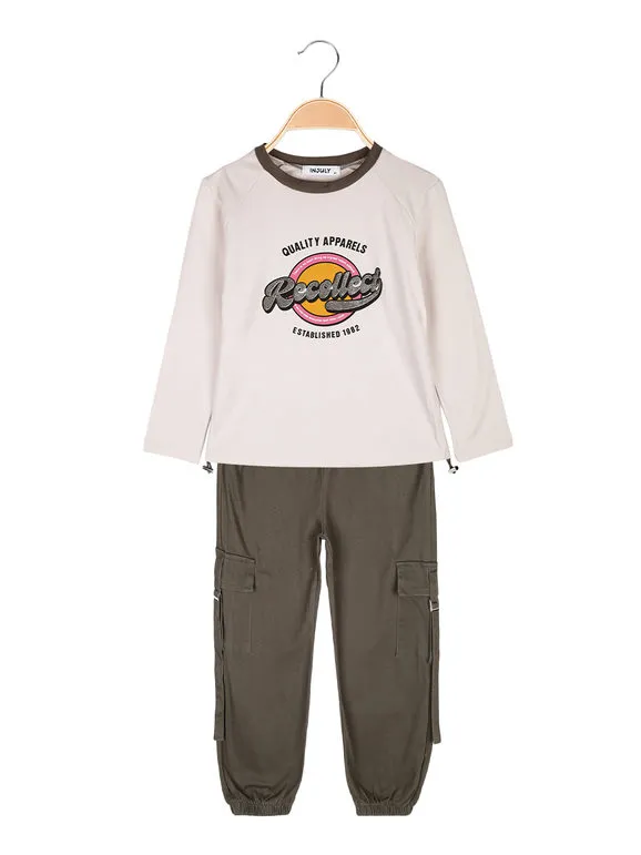 Injuly Conjunto niña 2 piezas camiseta + pantalón bolsillos grandes