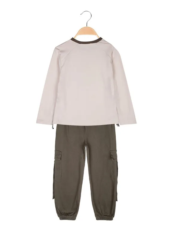 Injuly Conjunto niña 2 piezas camiseta + pantalón bolsillos grandes