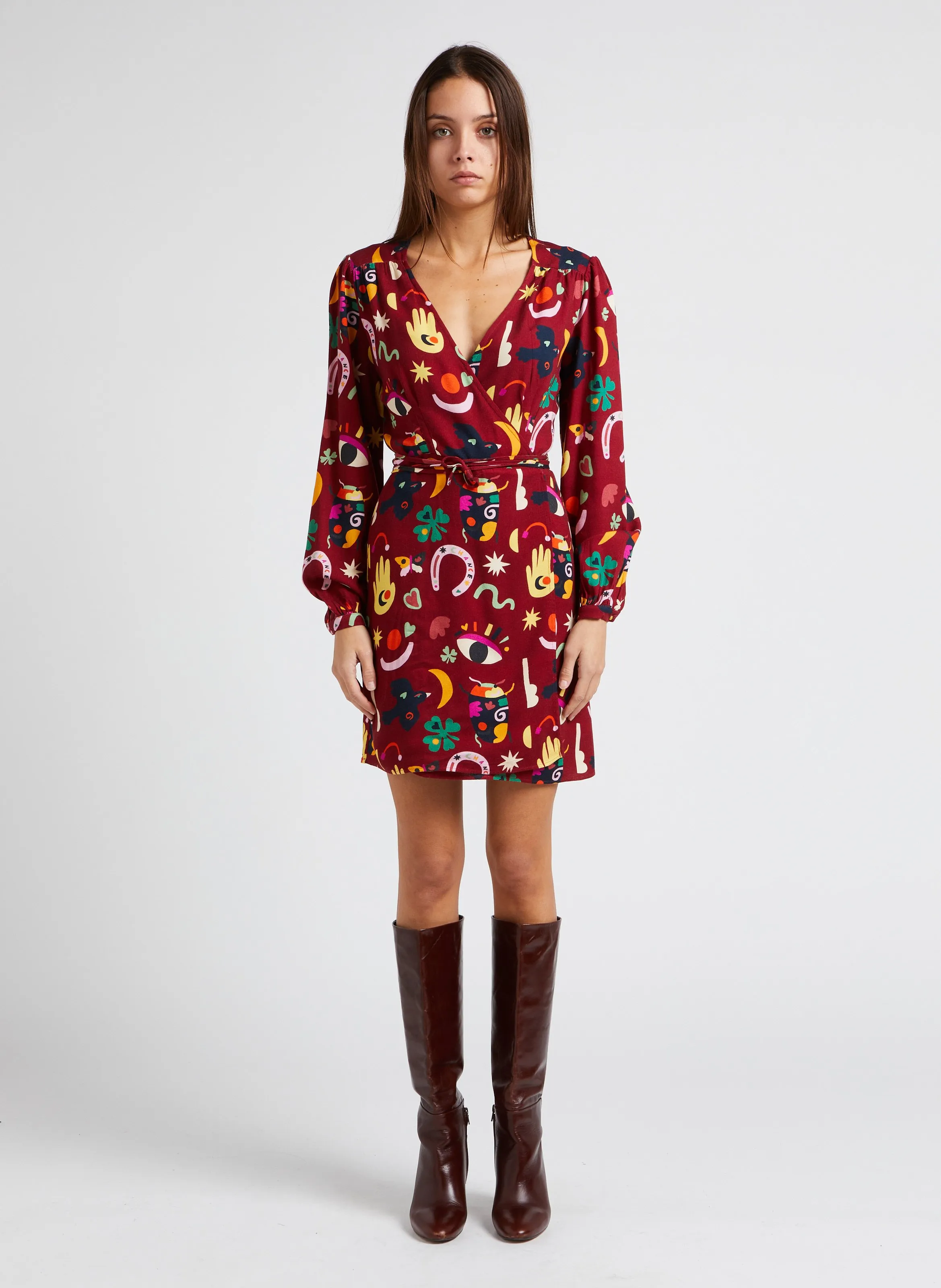 INSAISISSABLE  VESTIDO CORTO CRUZADO EN ROJO