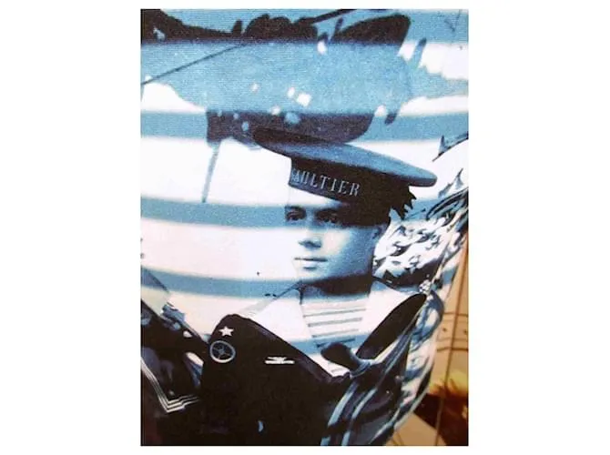 Jean Paul Gaultier Soleil Falda Talla M Motivo Marinero Falda Lápiz Negro Blanco Azul 