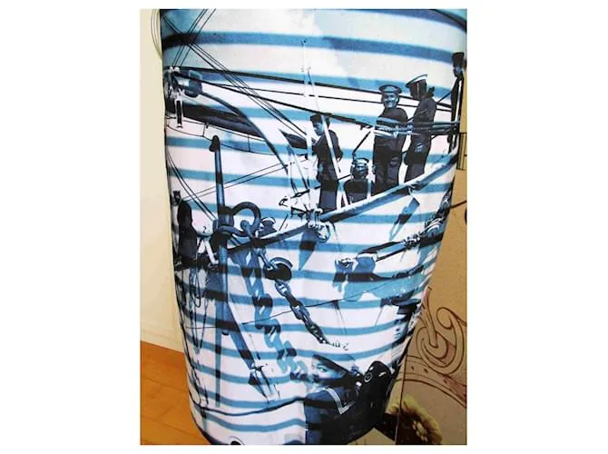 Jean Paul Gaultier Soleil Falda Talla M Motivo Marinero Falda Lápiz Negro Blanco Azul 