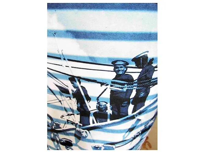 Jean Paul Gaultier Soleil Falda Talla M Motivo Marinero Falda Lápiz Negro Blanco Azul 