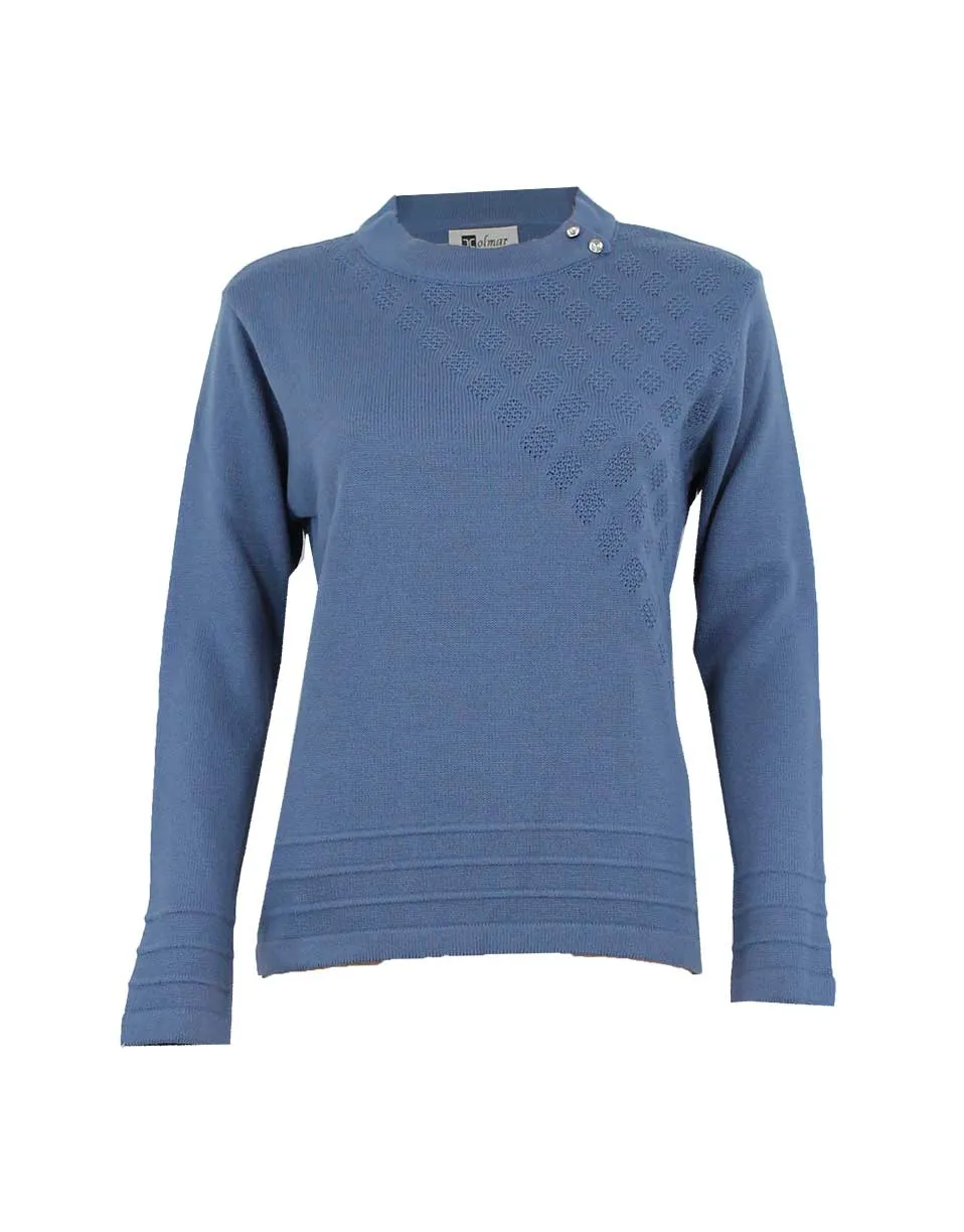 Jersey mujer punto cuello redondo con detalle de botones y en delantero pequeños relieves