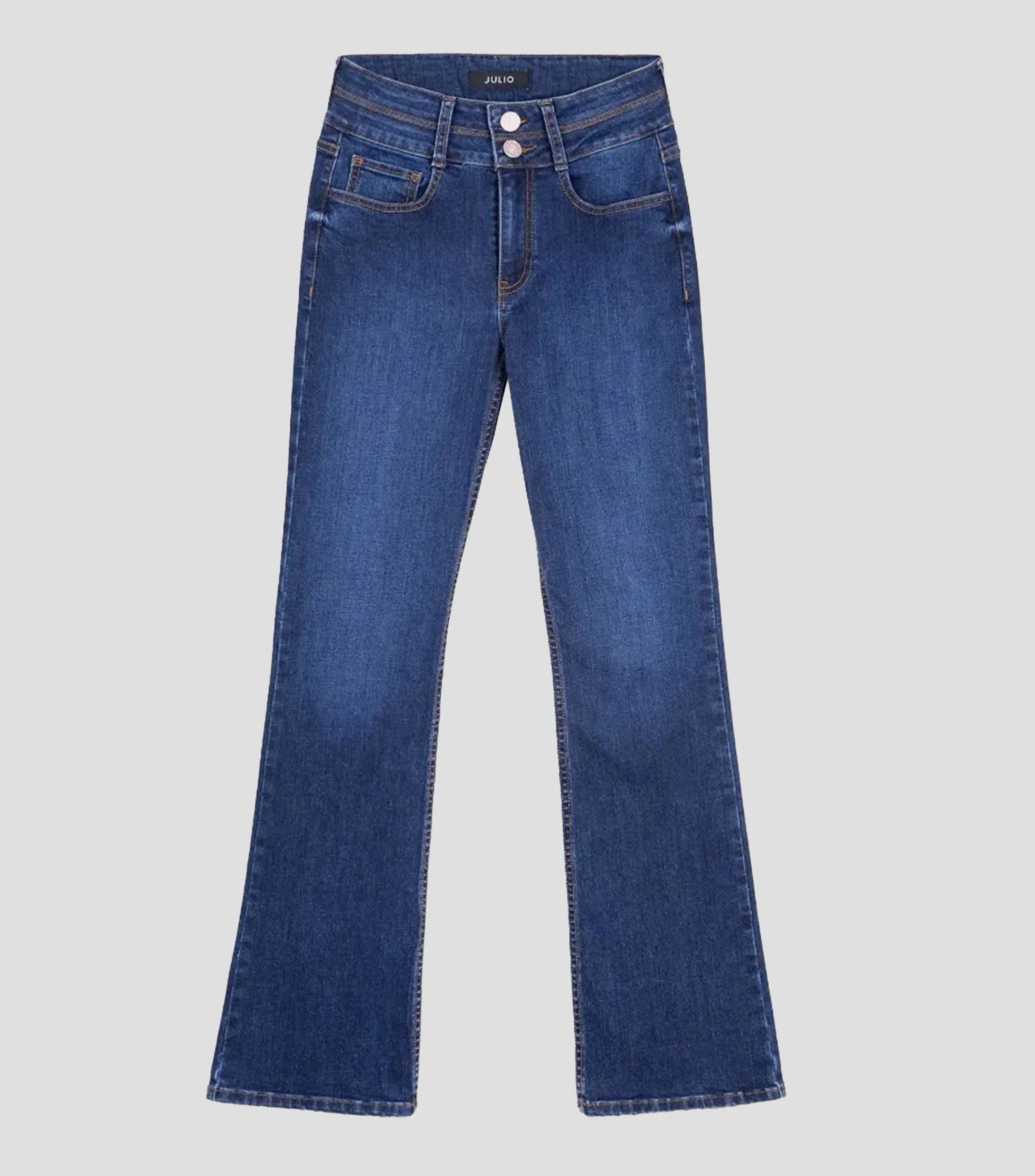 Julio Jeans Acampanados Tiro Alto Doble Pretina Azul Oscuro Mujer