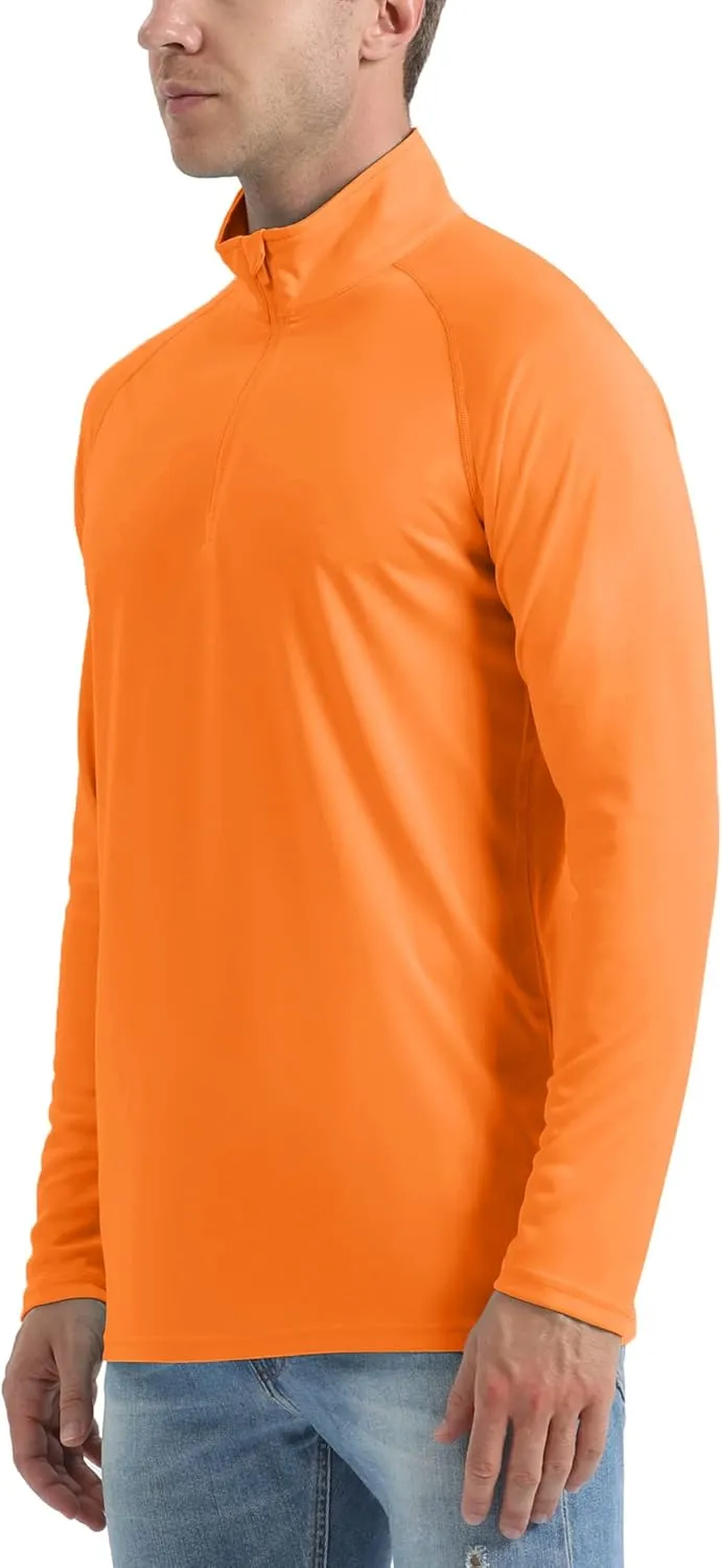 KEFITEVD Tops de Exterior con Cremallera de 1/4 para Hombre Camisa de Manga Larga de Protección Solar Tops de Playa de Secado Rá