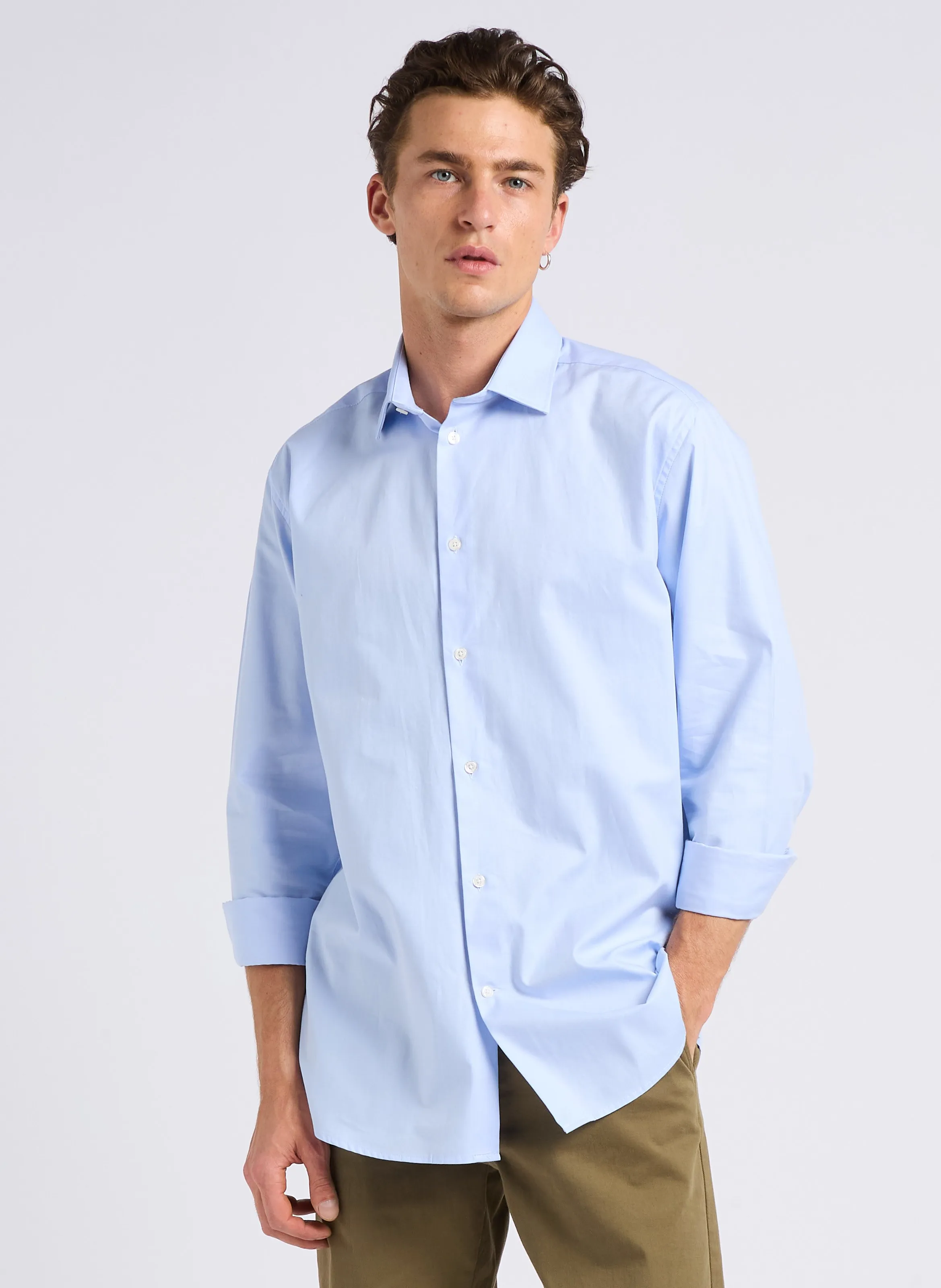 LAAVE  CAMISA RECTA DE ALGODóN CON CUELLO CLáSICO EN AZUL