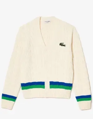 Lacoste Cárdigan de punto de ochos con detalle de rayas