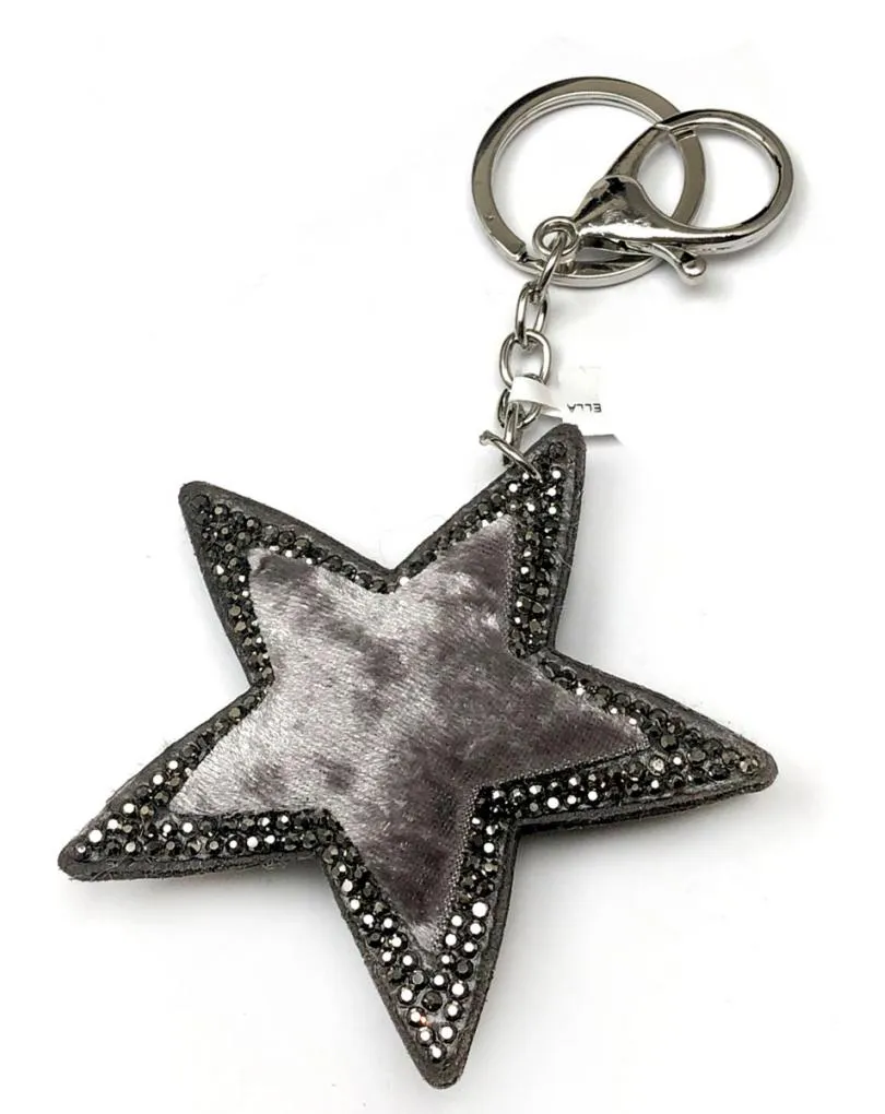 LLAVEROS GRISES ESTRELLA DECORADA CON CRISTAL Y TERCIOPELO