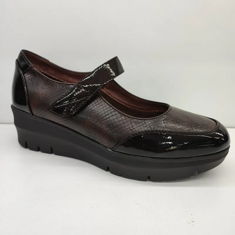 MERCEDITAS CONFORT CON VELCRO PIEL Y CHAROL NEGRO