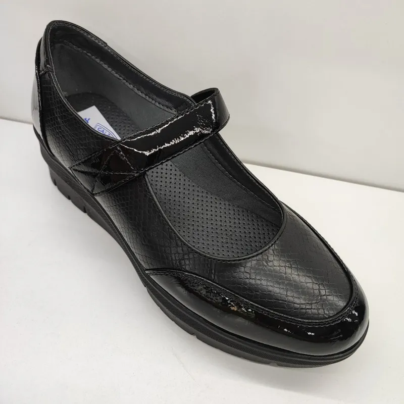 MERCEDITAS CONFORT CON VELCRO PIEL Y CHAROL NEGRO