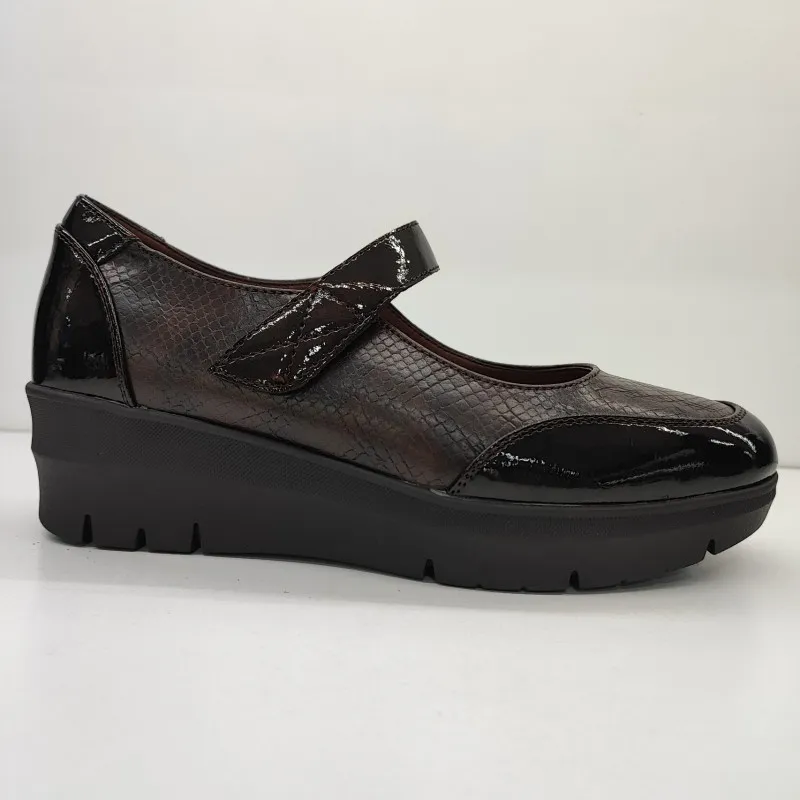 MERCEDITAS CONFORT CON VELCRO PIEL Y CHAROL NEGRO
