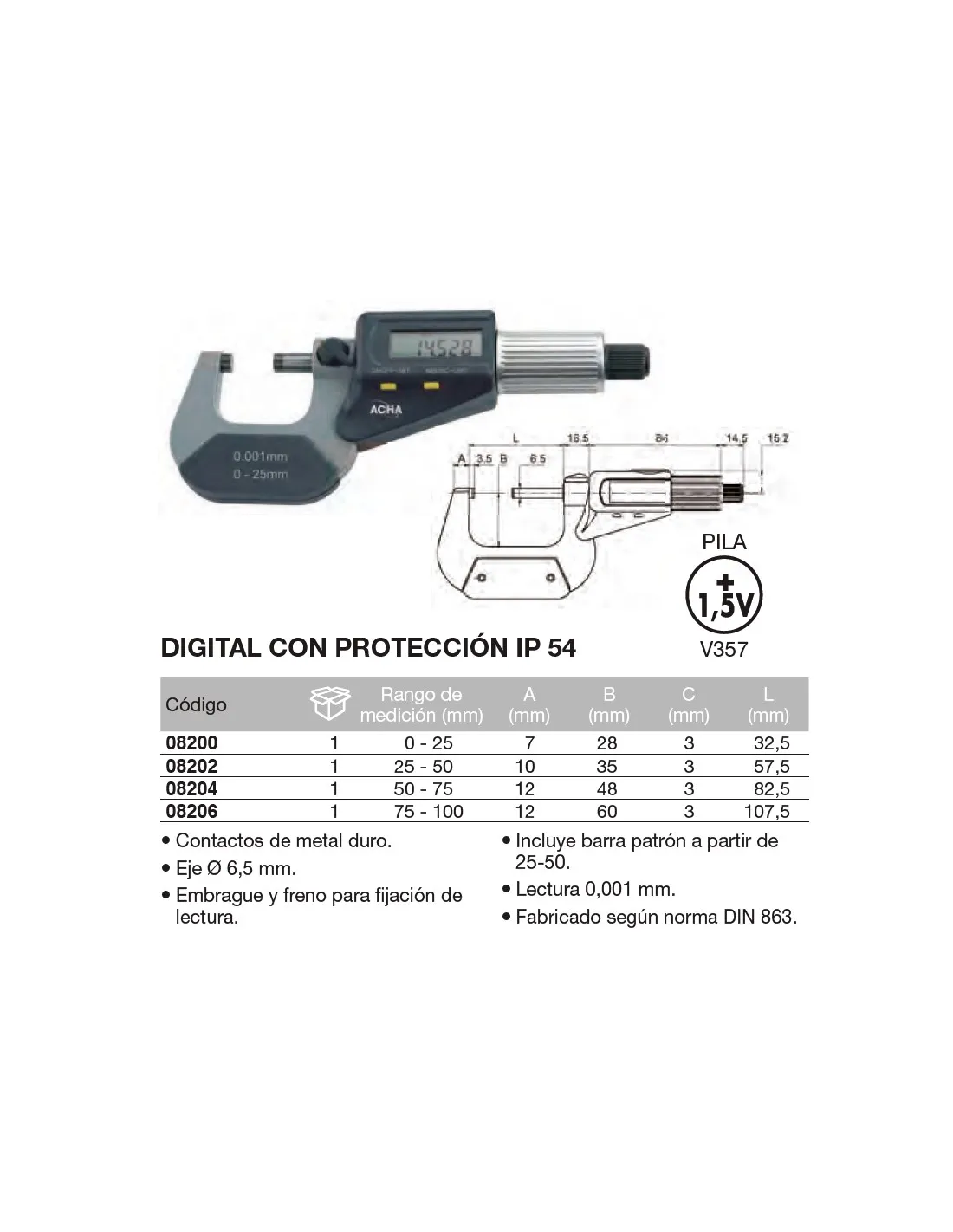 MICRóMETRO DE EXTER. DIGITAL CON PROTECCIóN IP 54 5075 / 0.001