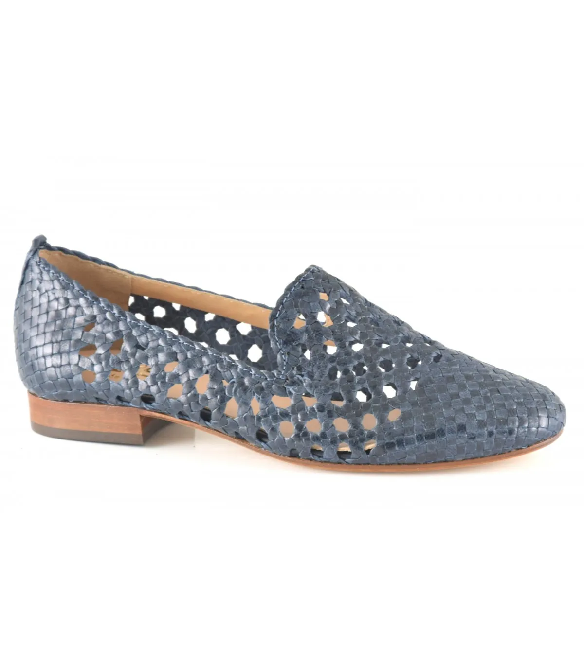 Mocasín copete de piel trenzada en color azul marino