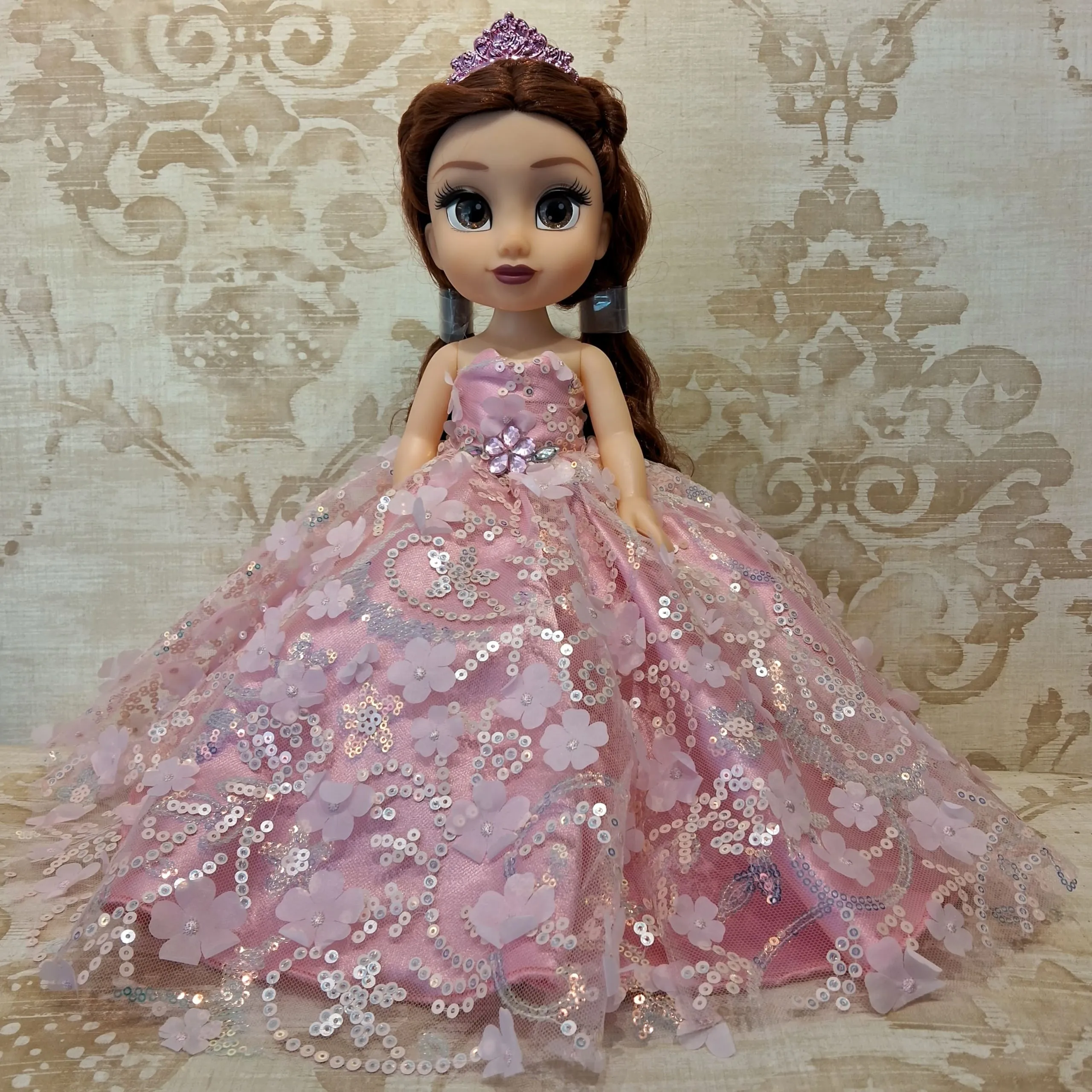 Muñeca de 15 Años Rosa Pastel con Flores 3D