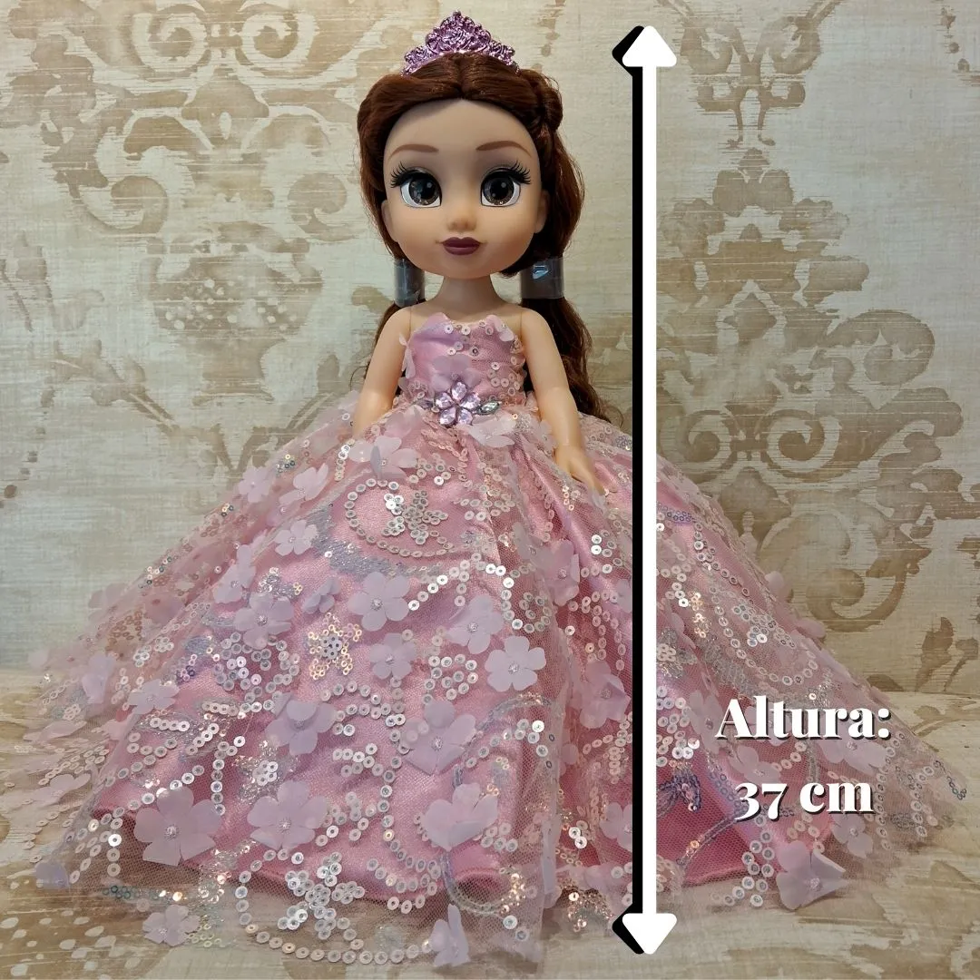 Muñeca de 15 Años Rosa Pastel con Flores 3D