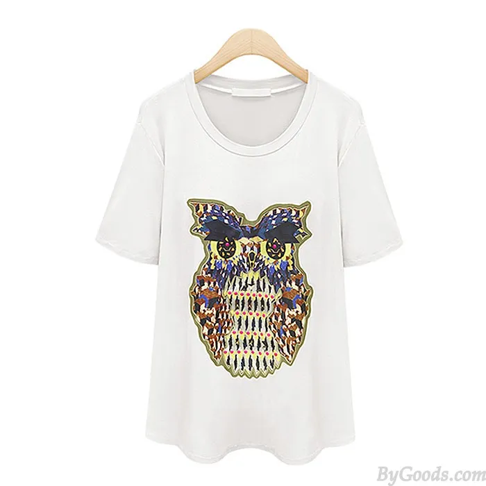 NEW LOVELY OWL PRINTED ANIMALS LOOSE TSHIRT