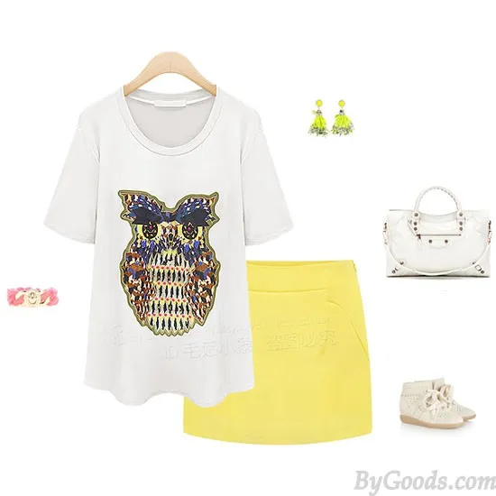 NEW LOVELY OWL PRINTED ANIMALS LOOSE TSHIRT