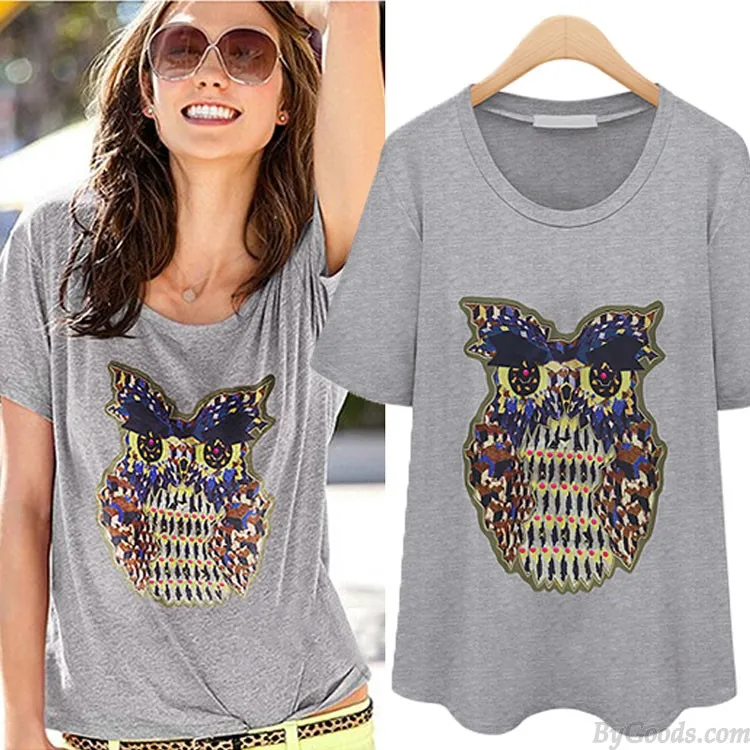 NEW LOVELY OWL PRINTED ANIMALS LOOSE TSHIRT