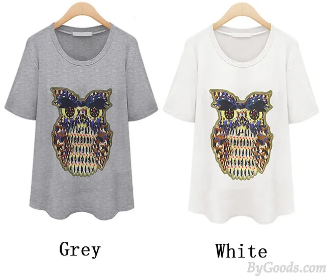 NEW LOVELY OWL PRINTED ANIMALS LOOSE TSHIRT
