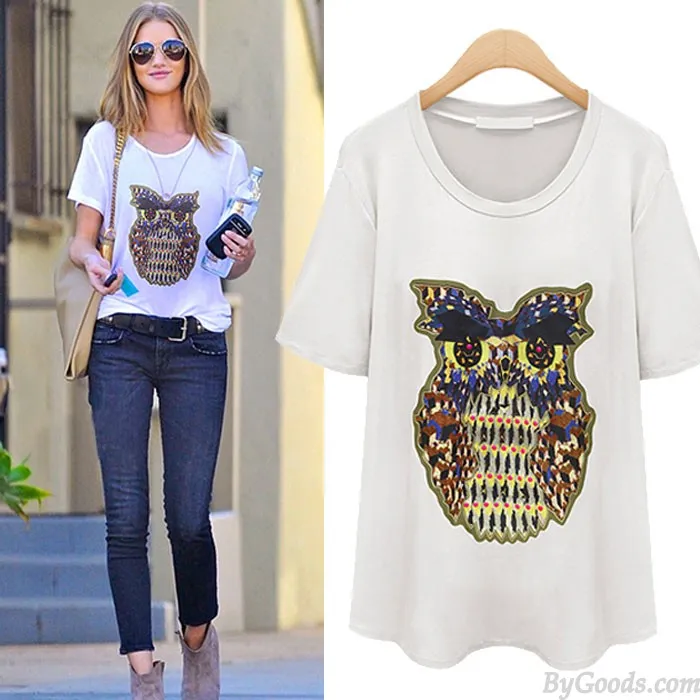NEW LOVELY OWL PRINTED ANIMALS LOOSE TSHIRT