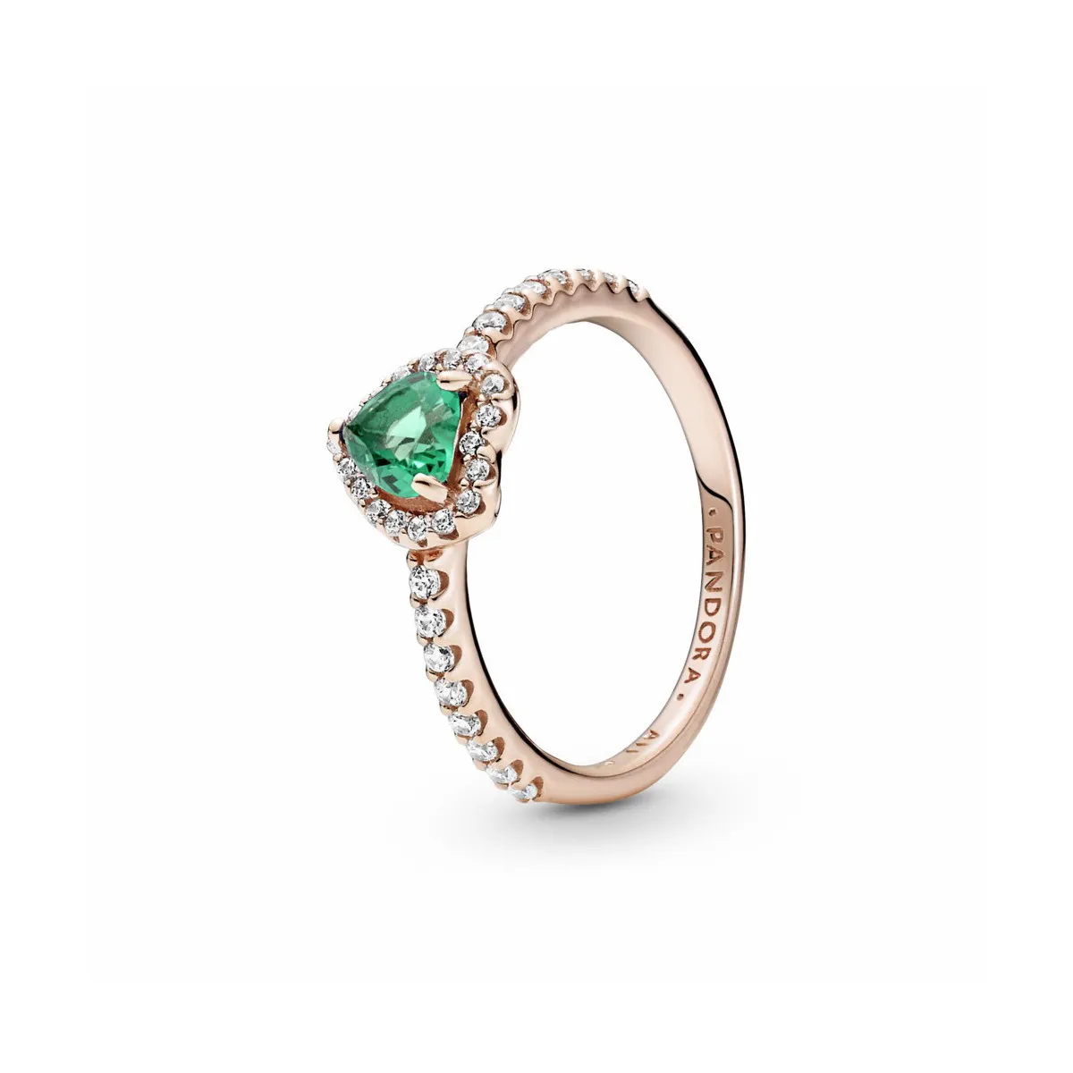 PANDORA ANILLO CORAZóN BRILLANTE ELEVADO VERDE  PANDORA