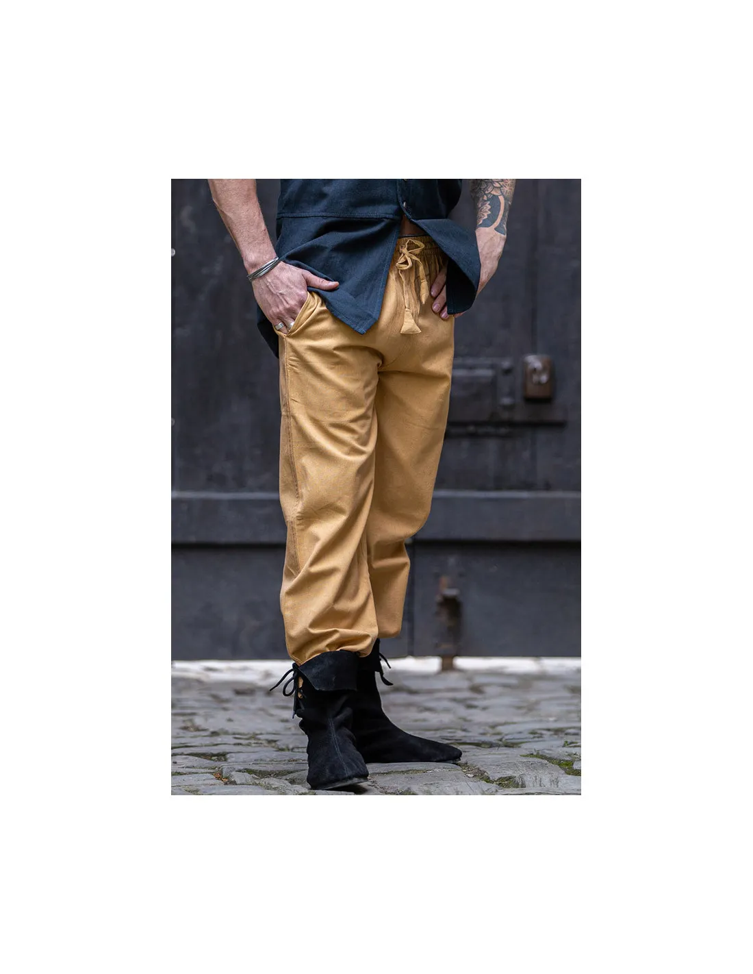 Pantalones medievales Unisex color MARRÓN CLARO con banda elástica en cintura