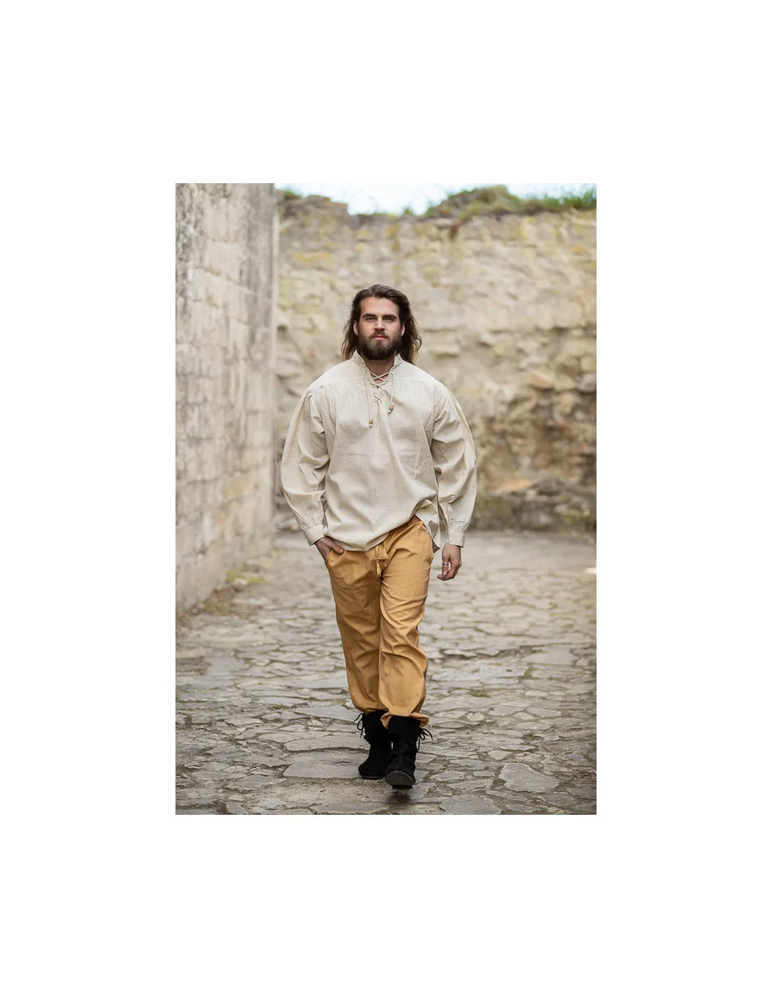 Pantalones medievales Unisex color MARRÓN CLARO con banda elástica en cintura