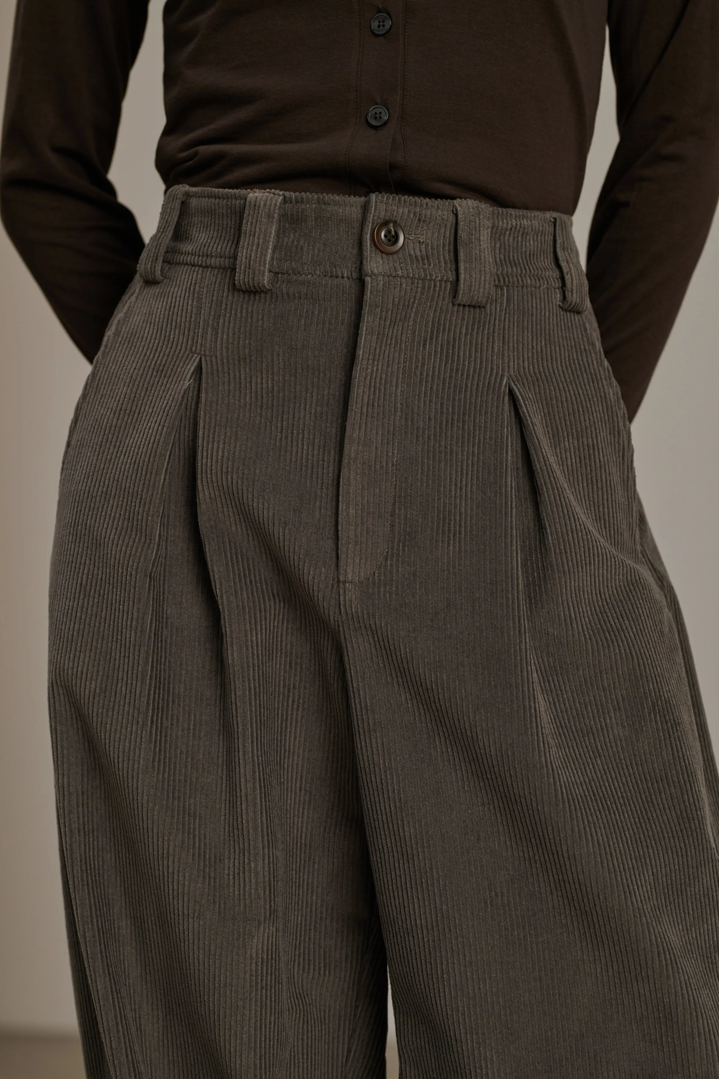 PANTALÓN TIMON Pantalón con pliegues en terciopelo 500 rayas