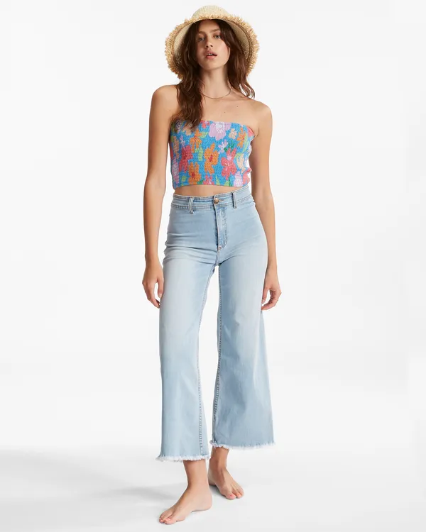 Pantalón BILLABONG pata ancha y cintura alta para Mujer Free Fall Indigo WASHED DENIM Ref. C3PN04BIP2 azul tejano