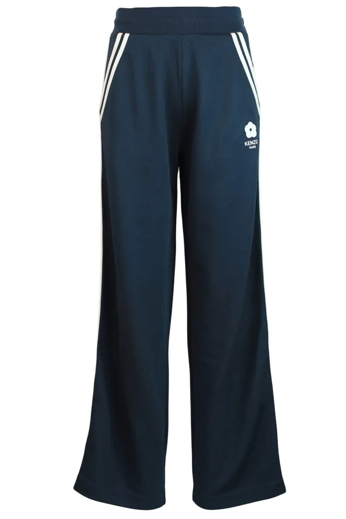 Pantalón de chándal azul con beige y logo laterales