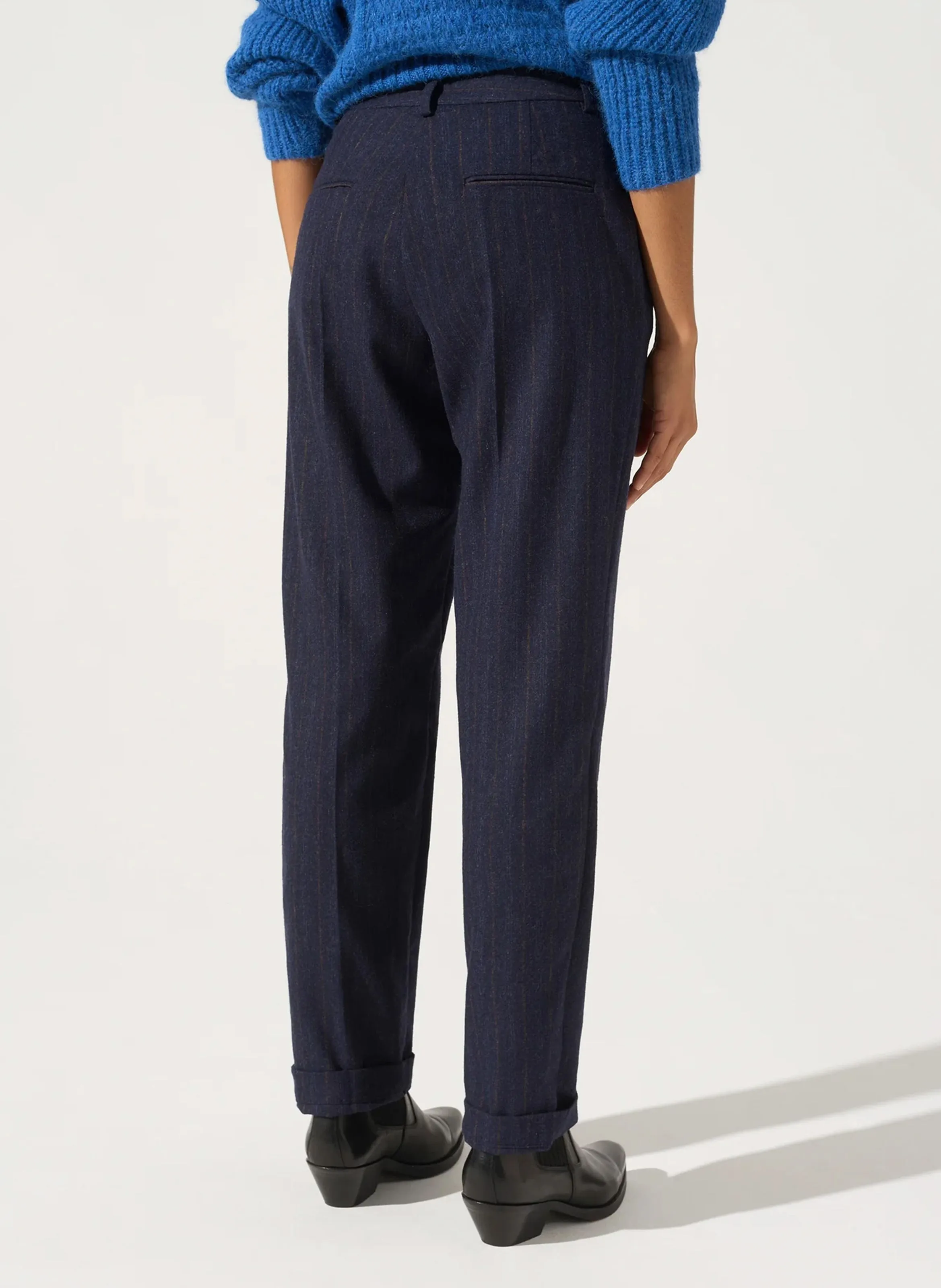 Pantalón de lana recto de rayas en azul