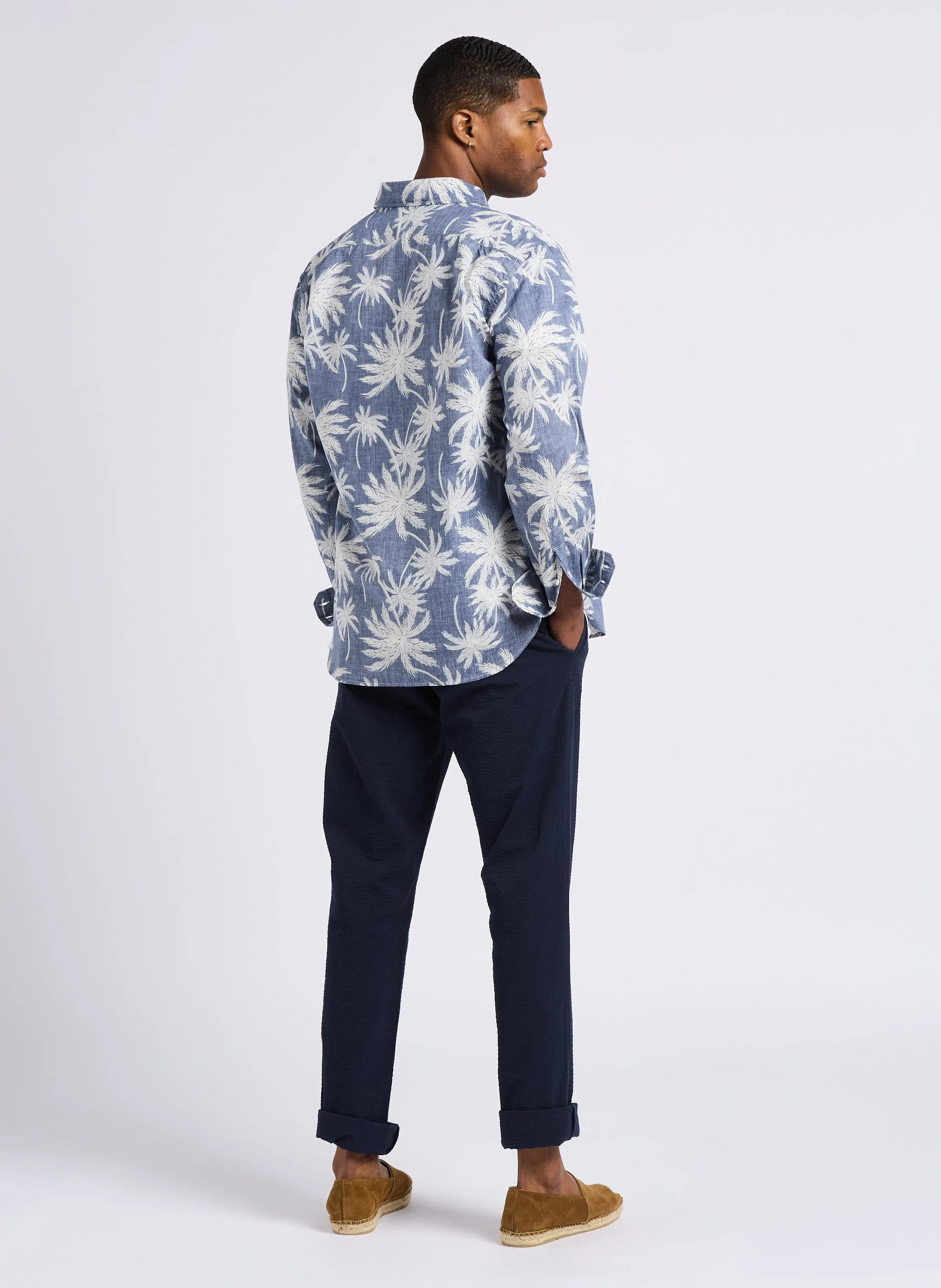 PAUL  CAMISA REGULAR FIT CON ESTAMPADO DE PALMERAS EN ALGODóN EN AZUL
