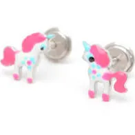 Pendientes Botón Unicornio La Petra  Niña Plata Esmalte